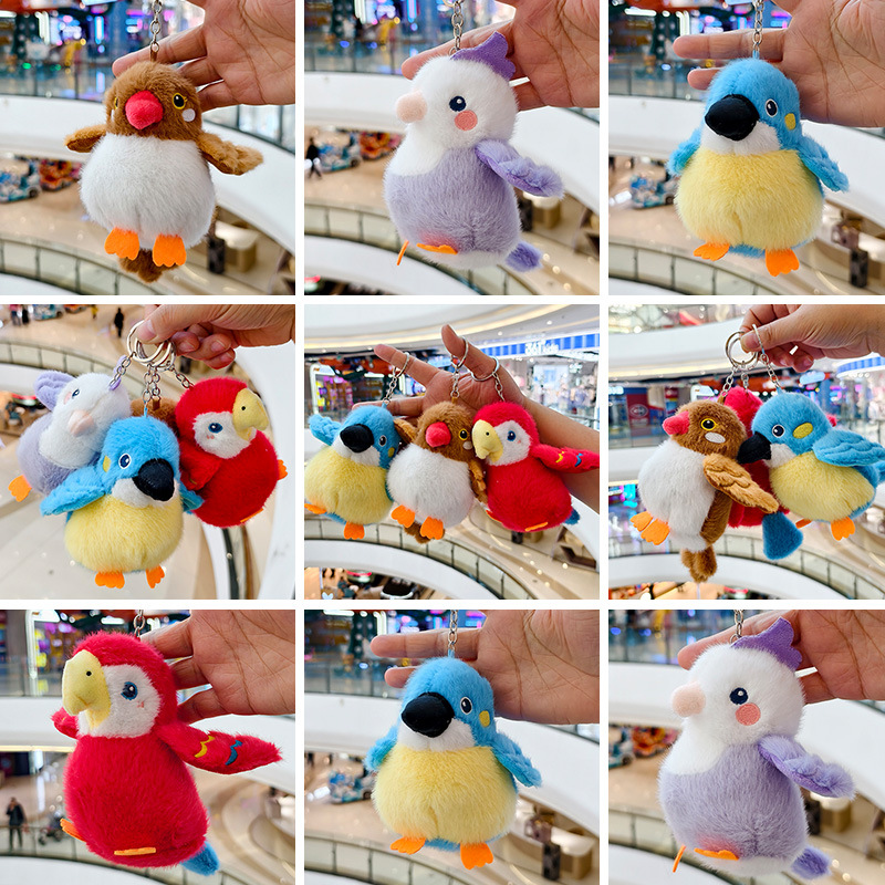 Cute Artificial Parrot Plush Pendant Bird Doll Keychain School Bag Pendant Claw Machine Gift Batch