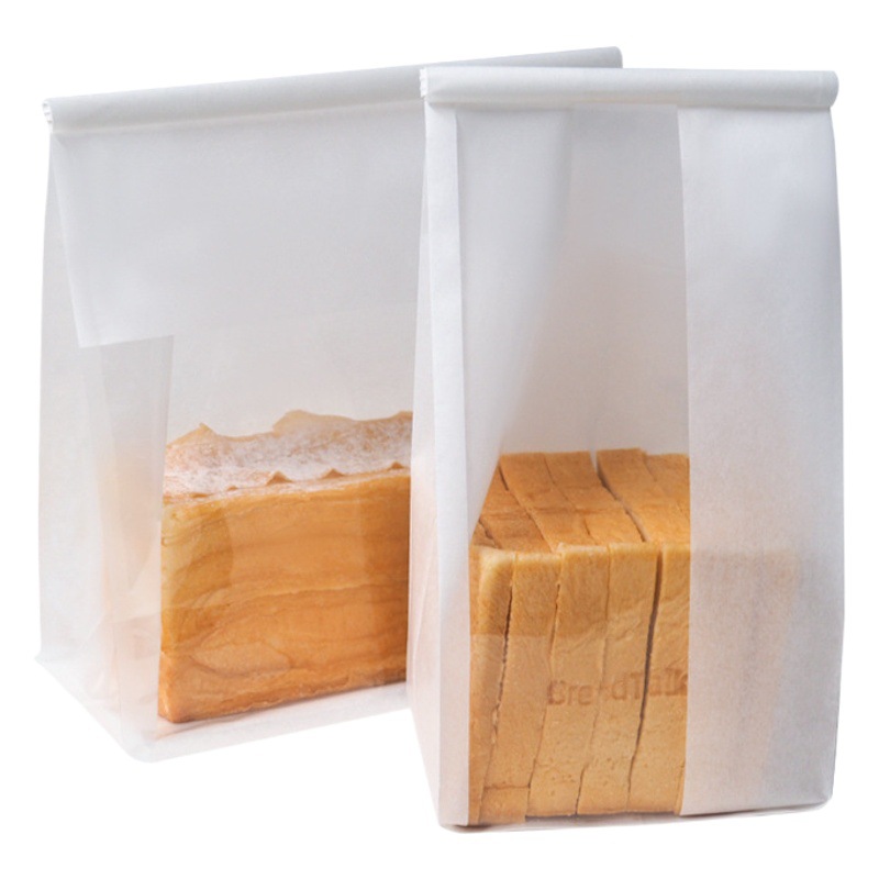 Wire Roll Toast Bread Packaging Bag Baking Biscuits Oil-proof Paper Bag Transparent Self-sealing Sliced Small Cake Bag