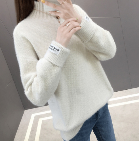 Picture of 2024 New Chenille Loose Lazy Pullover Thickened Bottoming Sweater High Collar Solid Color Sweater Women's Autumn and Winter