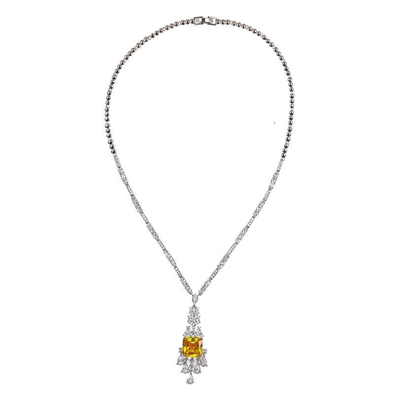 Cross-border Internet celebrity wedding jewelry simple casual zircon tassel bride earrings necklace suit wholesale