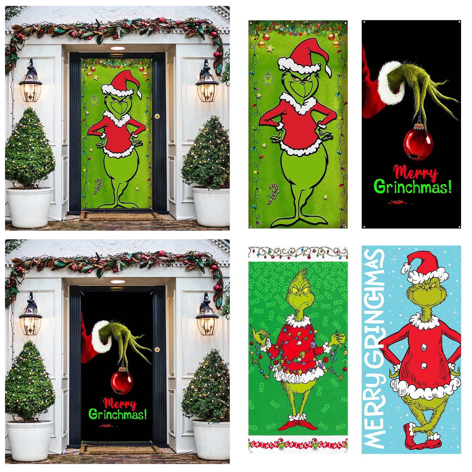 Amazon Supply Christmas Door Cover Festive Atmosphere Decoration Front Door Christmas Background Cloth