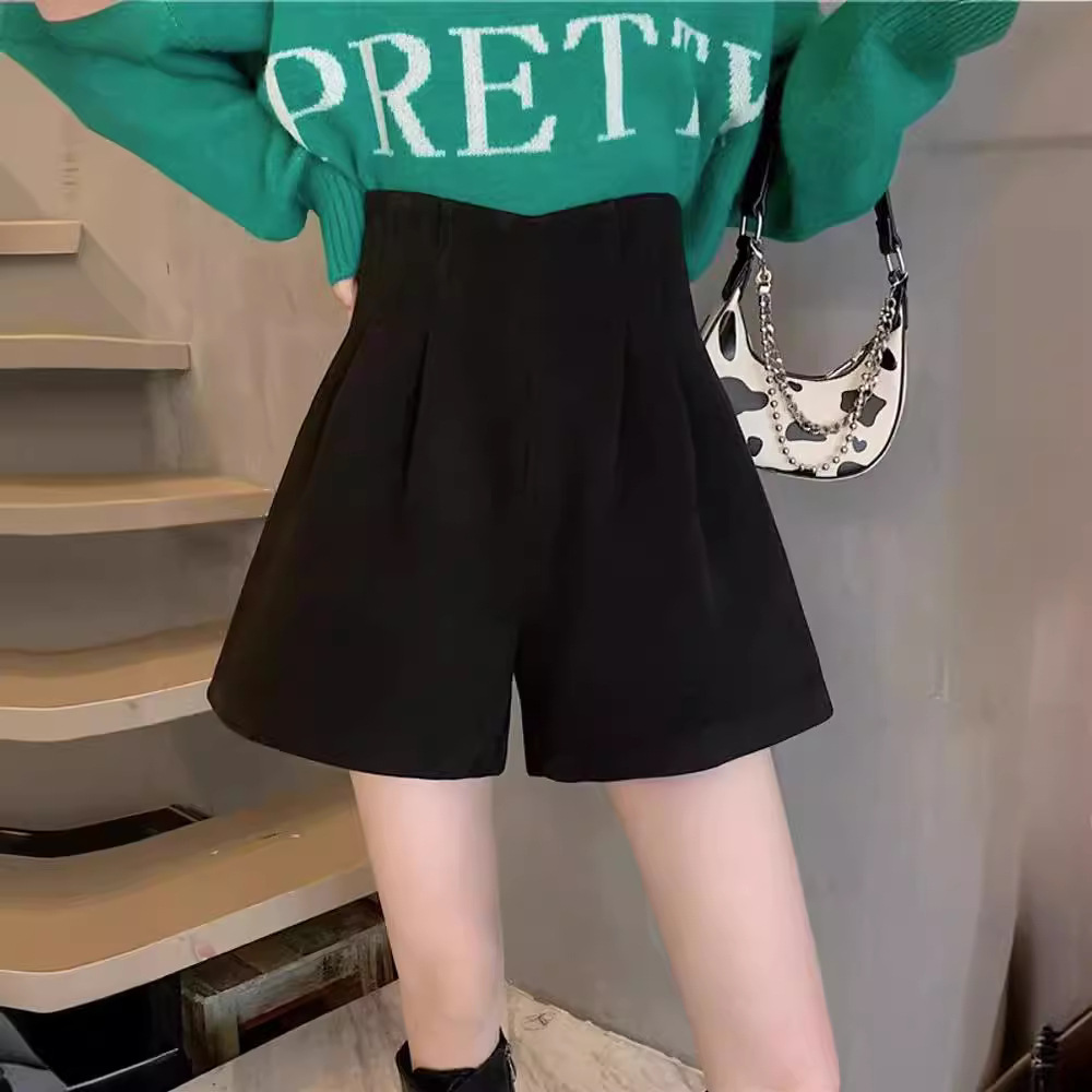 Spring and Autumn 2023 new small high waist slimming outer wear casual pants women's boots pants A- line wide leg pants woolen shorts