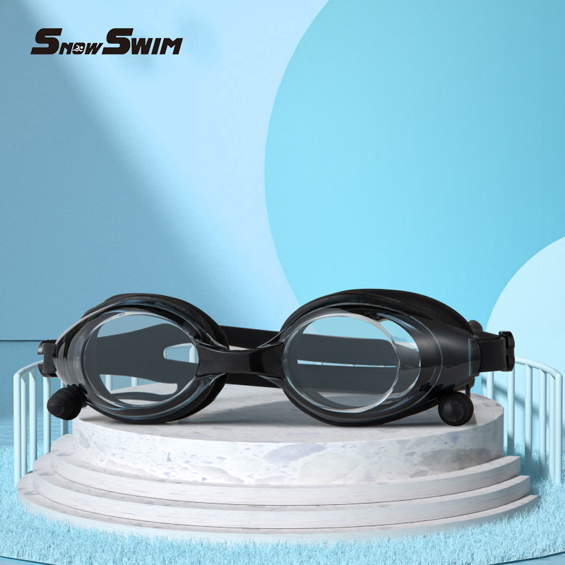 Picture of Boxed bagged one-piece earplugs silicone swimming goggles adult waterproof anti-fog plain large frame 100 swimming goggles cross-border