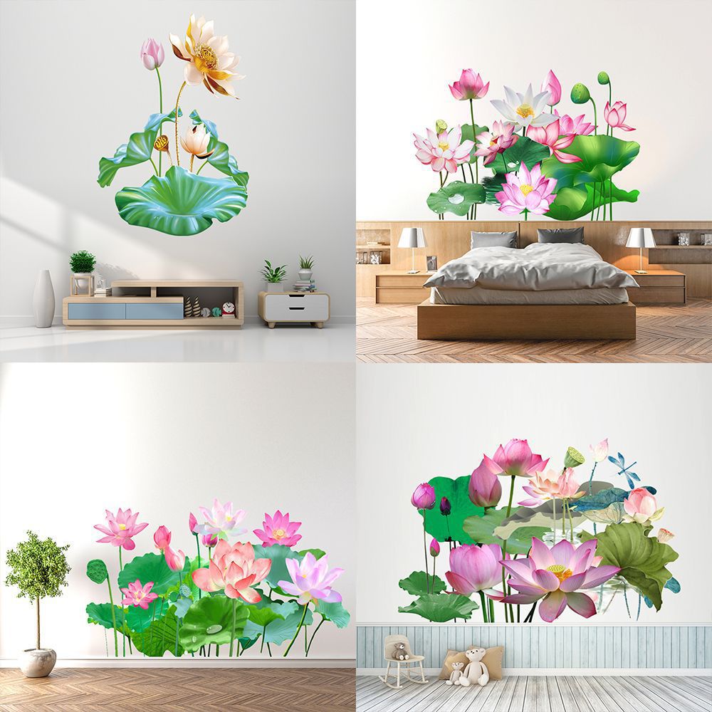 Manufacturers Wholesale Fresh Variety Lotus Lotus Leaf Wall Stickers Living Room Bedroom Window Cabinet Removable Stickers Mly162
