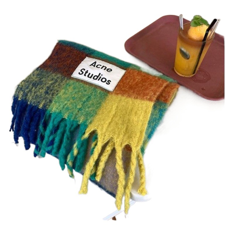 Xin Bang Korean Style Contrast Color Rainbow Tassel Square Couple's Shawl Warm Scarf Women's Winter All-match