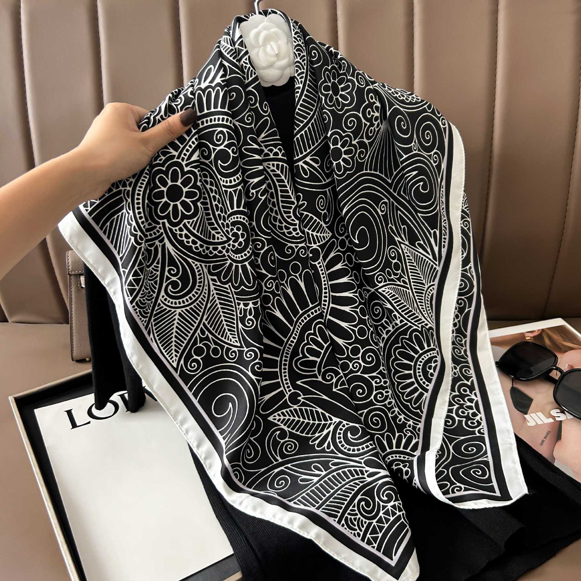 Picture of New 90cm Large Square Silk Elegant High-grade Decorative Shawl Women's Silk Scarf Fashion All-match Professional Scarf