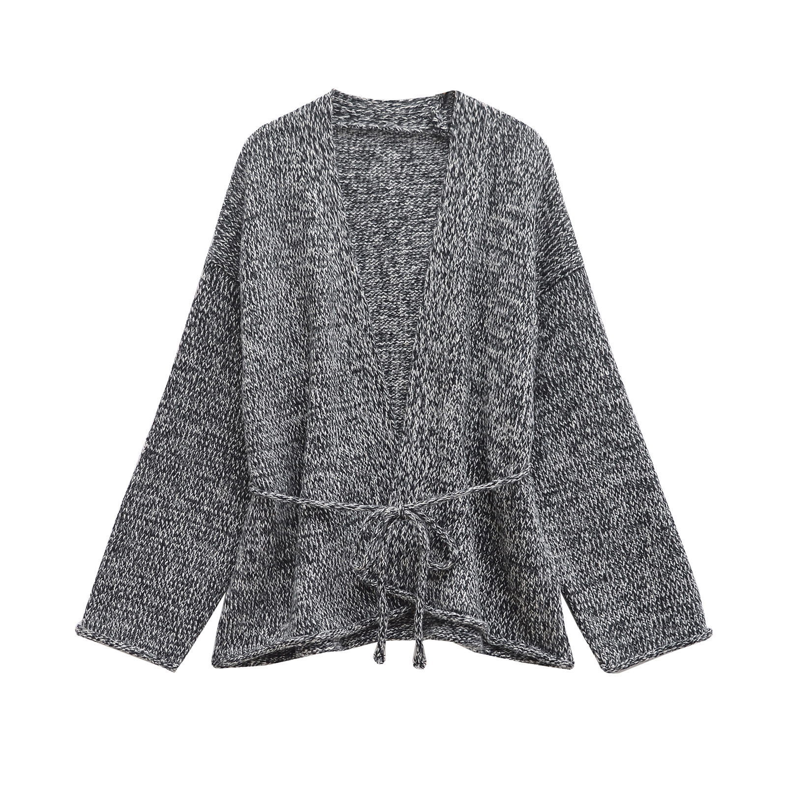 ZA cross-border women's clothing wholesale European and American style new fashion simple Joker V-neck lace-up knitted cardigan 9598358
