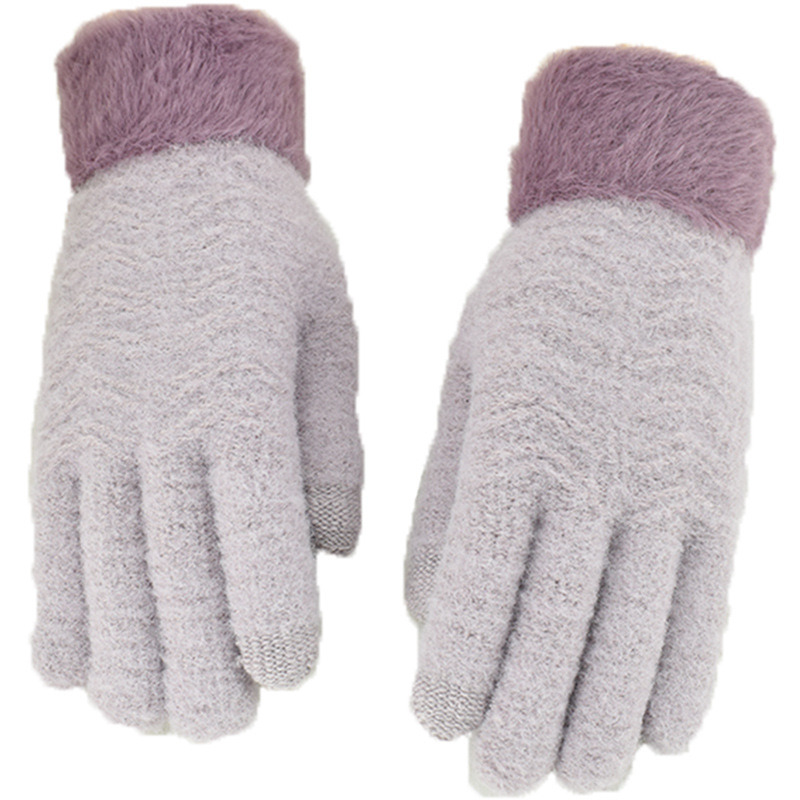 Picture of Gloves women's winter knitted plus velvet padded warm touch screen five-finger wool driving outdoor cold wave riding wholesale