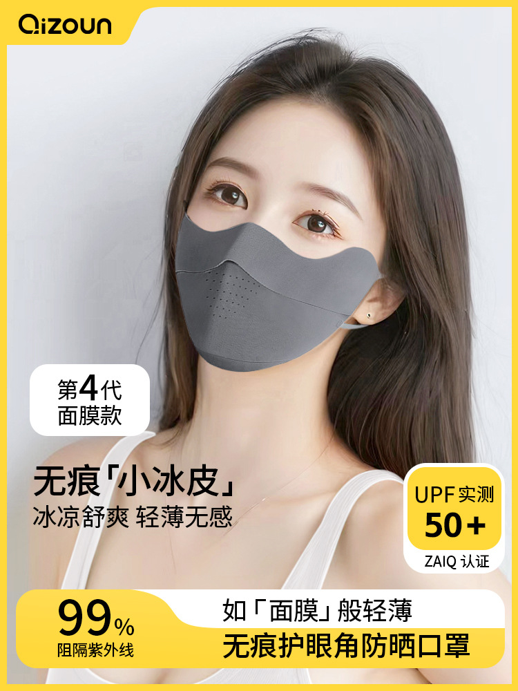 Summer Ice Silk Mask UV-resistant Women's Thin Breathable Ins High-value Full-face Non-trace Eye Angle Mask