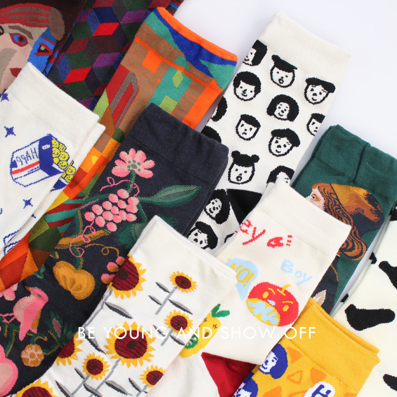 Picture of Mid-Calf Trendy Socks, Fashionable and Comfortable, Elegant Couple Socks, Long Socks for Export, Trendy Oil Painting Style, Jk Internet Celebrity High Socks, Wholesale
