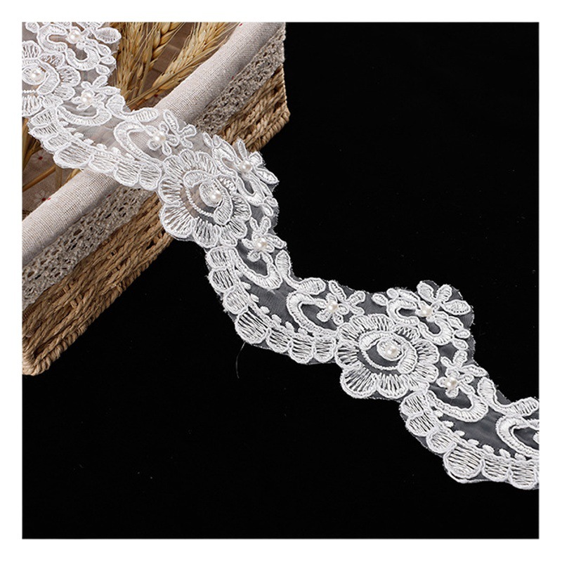 6-8CM wide white beaded strand rope organza embroidery water soluble lace wedding scarf dress decorative accessories