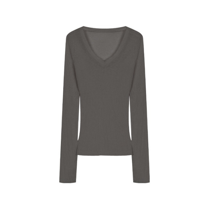 Picture of Thin Micro-transparent V-neck Sunscreen Long-sleeved T-shirt Women's Summer Korean-style Chic Casual Slim-fit Slimming Niche Blouse Top