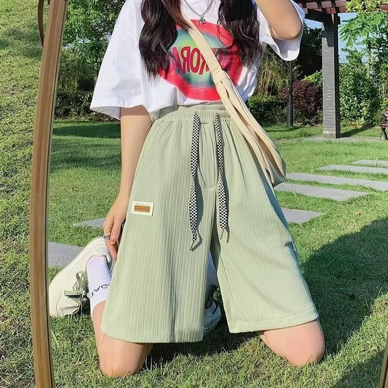 Ice Silk Sports Shorts Women's Summer Thin 5-point Wide-leg Pants 2023 New Slimming Straight Casual Pants