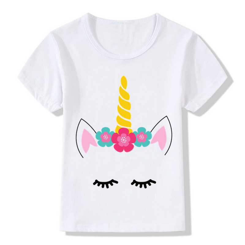 Adult children eyelash ears unicorn horn printed white T-shirt short sleeve women's foreign trade wish/ebay Amazon