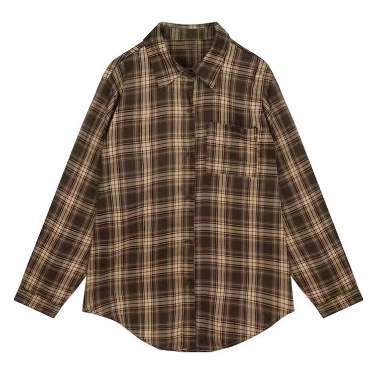 Retro Plaid Long-Sleeved Shirt Women's Commuter Cardigan Shirt Japanese Style French Sun Protection Jacket Top Spring & Fall Temu