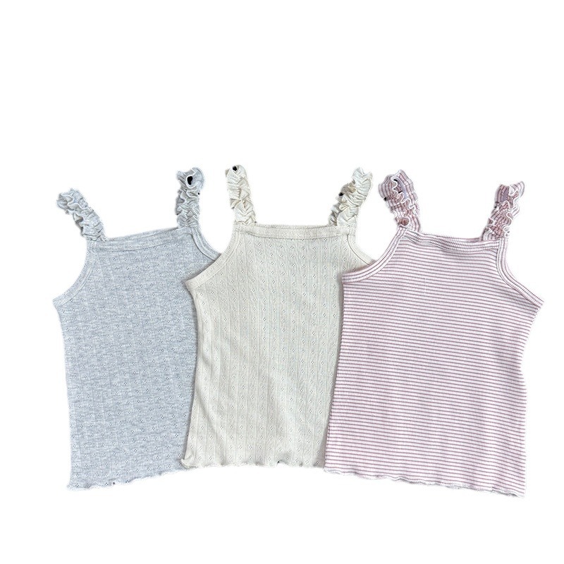 Picture of Girls Camisole 2025 Baby Girl Summer Children's Korean Version Easiest for Match Cute Pit Strip Color Line Camisole