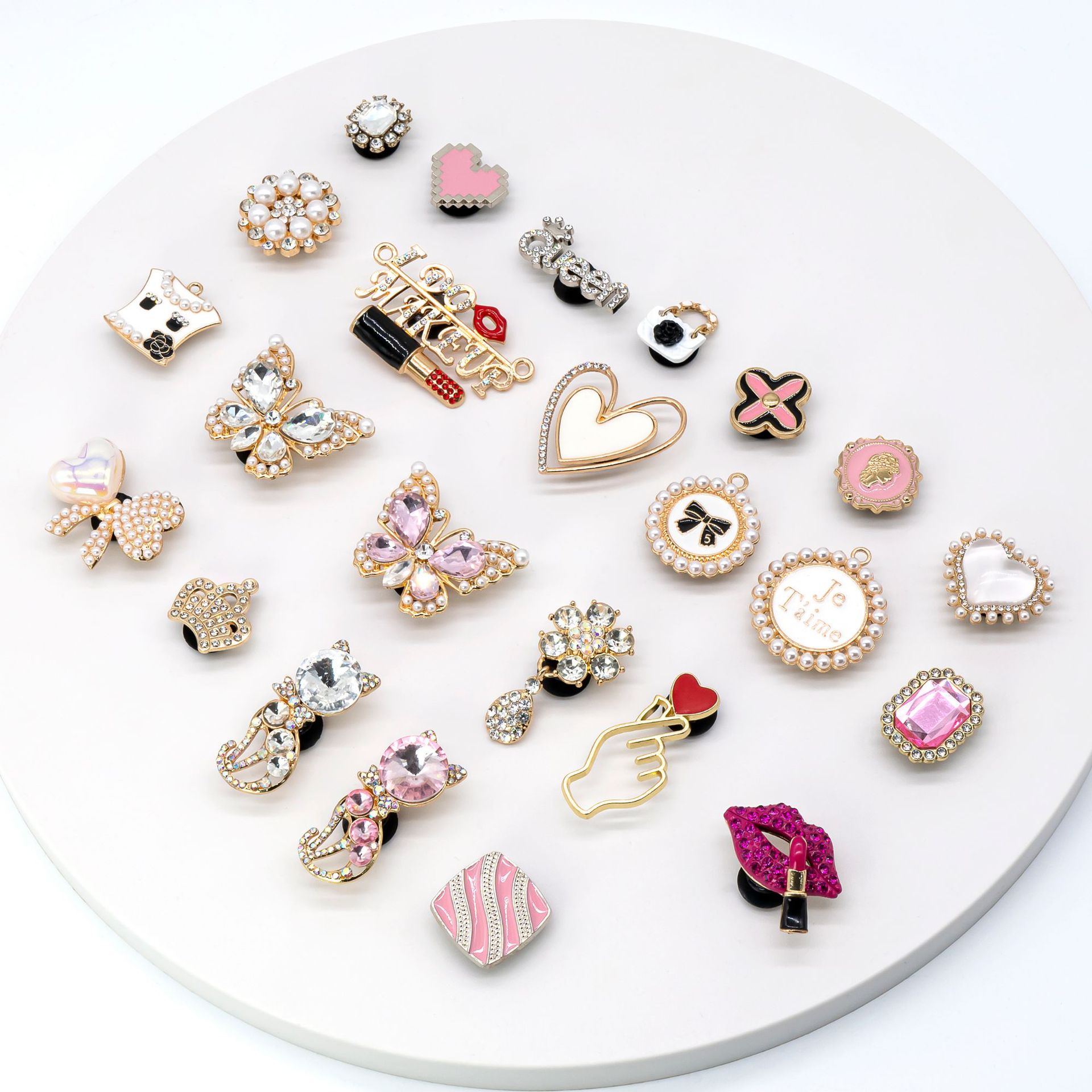 Cross-border New Metal Shoes Flower Hole Shoes Flower Shoes Buckle Pink Women's Alloy Pearl High-end Shoes Flower Decorative Accessories