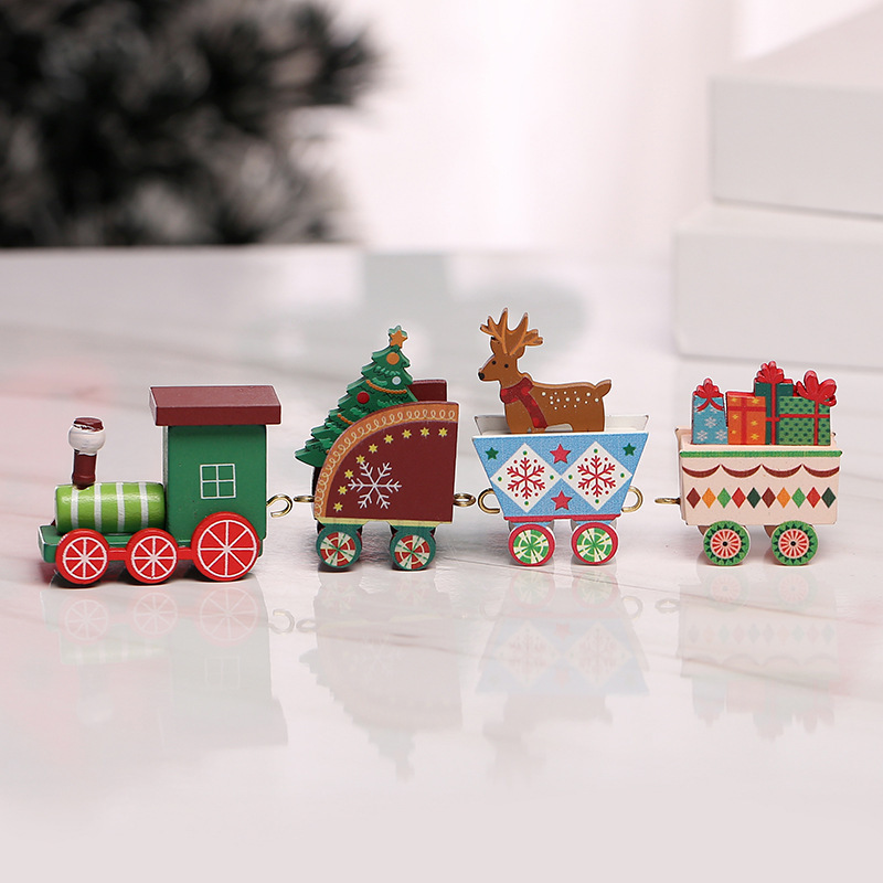 Picture of Strict selection of Christmas decorations Christmas wooden train children's kindergarten Christmas gift window ornaments