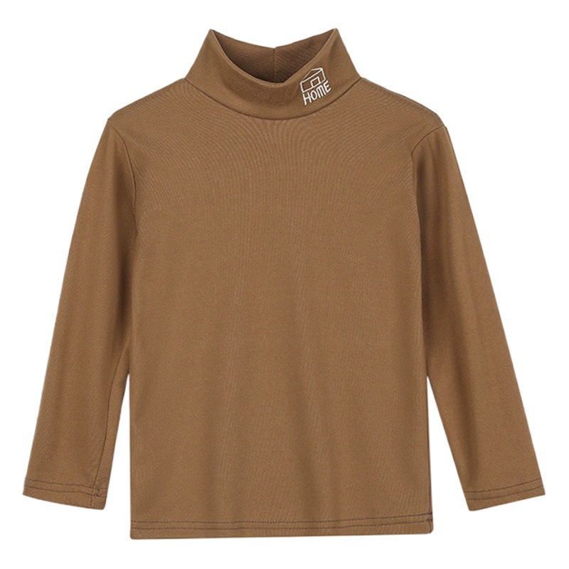 Children's velvet brushed mid-collar bottoming shirt boys and girls spring and autumn bottoming pullover half turtleneck all-match long sleeve T-shirt