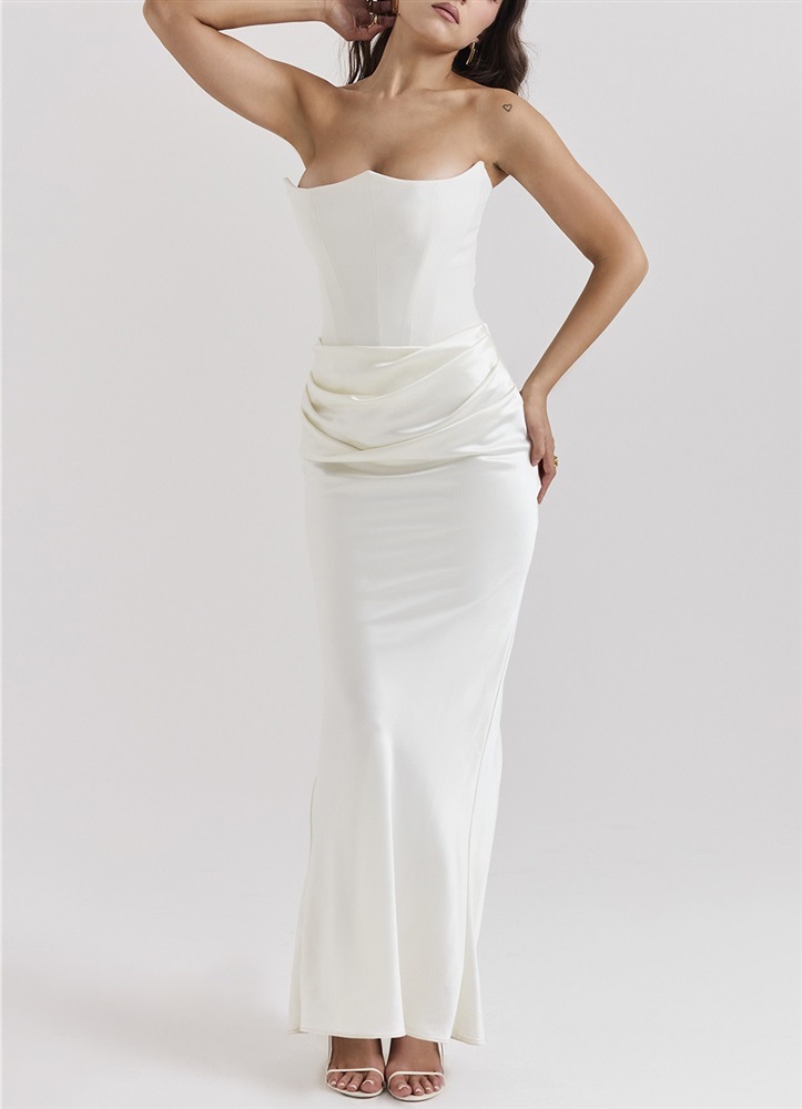 Picture of European and American ins cross-border new multi-color waist tube chest off-shoulder fishbone pleated long hip conjoined dress