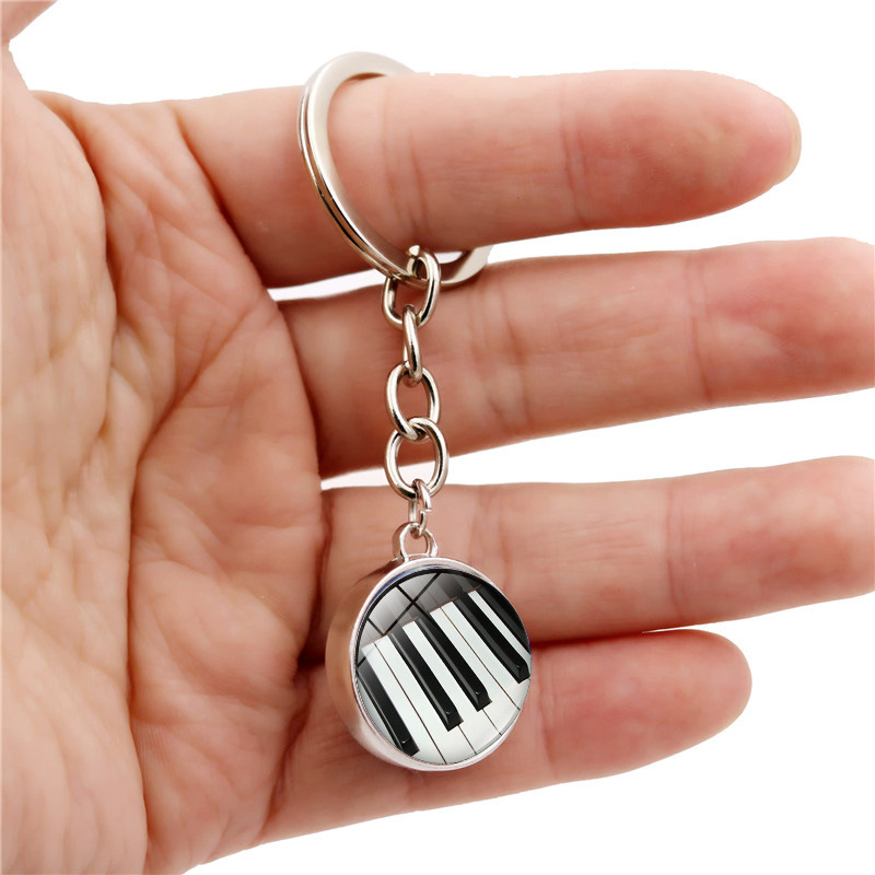 Picture of Music Symbol Piano Keys Time Gem Glass Ball Keychain Pendant Metal Key Chain Creative Small Gift
