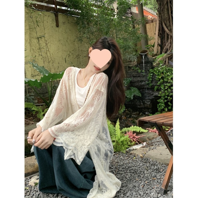 Picture of Thin Holiday Sun Protection Lace Shirt 2024 New Women's Early Autumn French Heavy Embroidered Cardigan Long Top