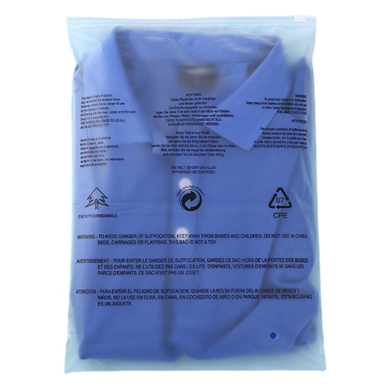 Cross-Border General clothing zipper bag frosted self-sealing bag warning words clothes packaging bag underwear transparent bag wholesale
