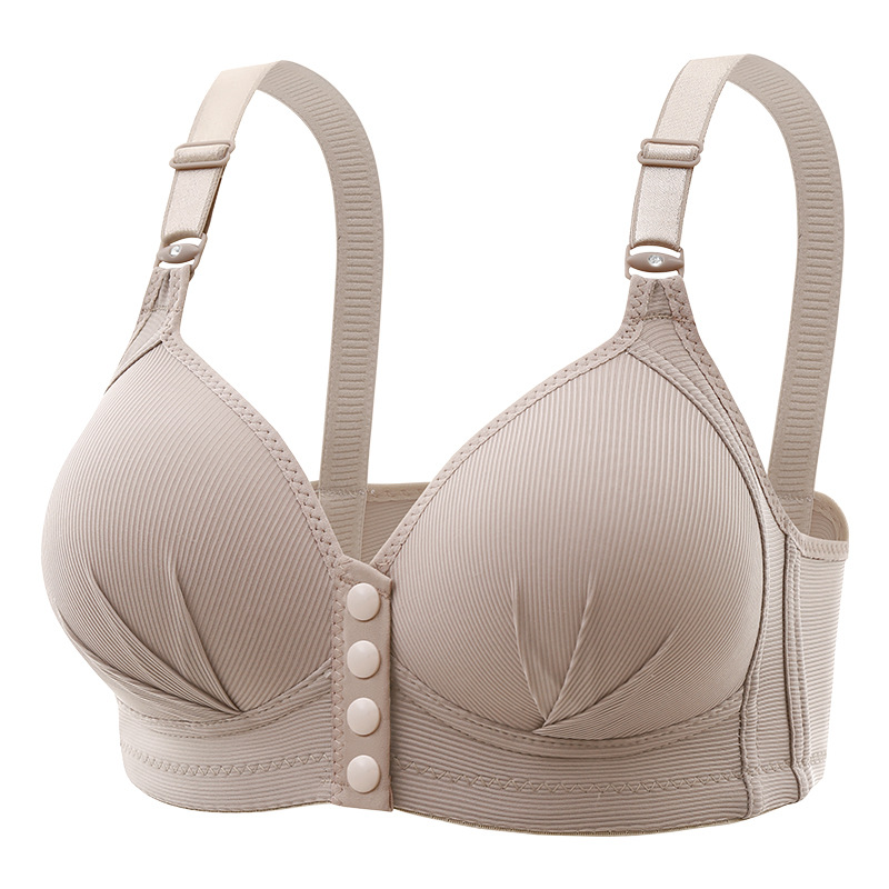 New Large Size Front Buckle Underwear Breast-feeding Non-steel Rings Push-up Bra Side-up Thin Cup Button Vest Middle-aged Bra