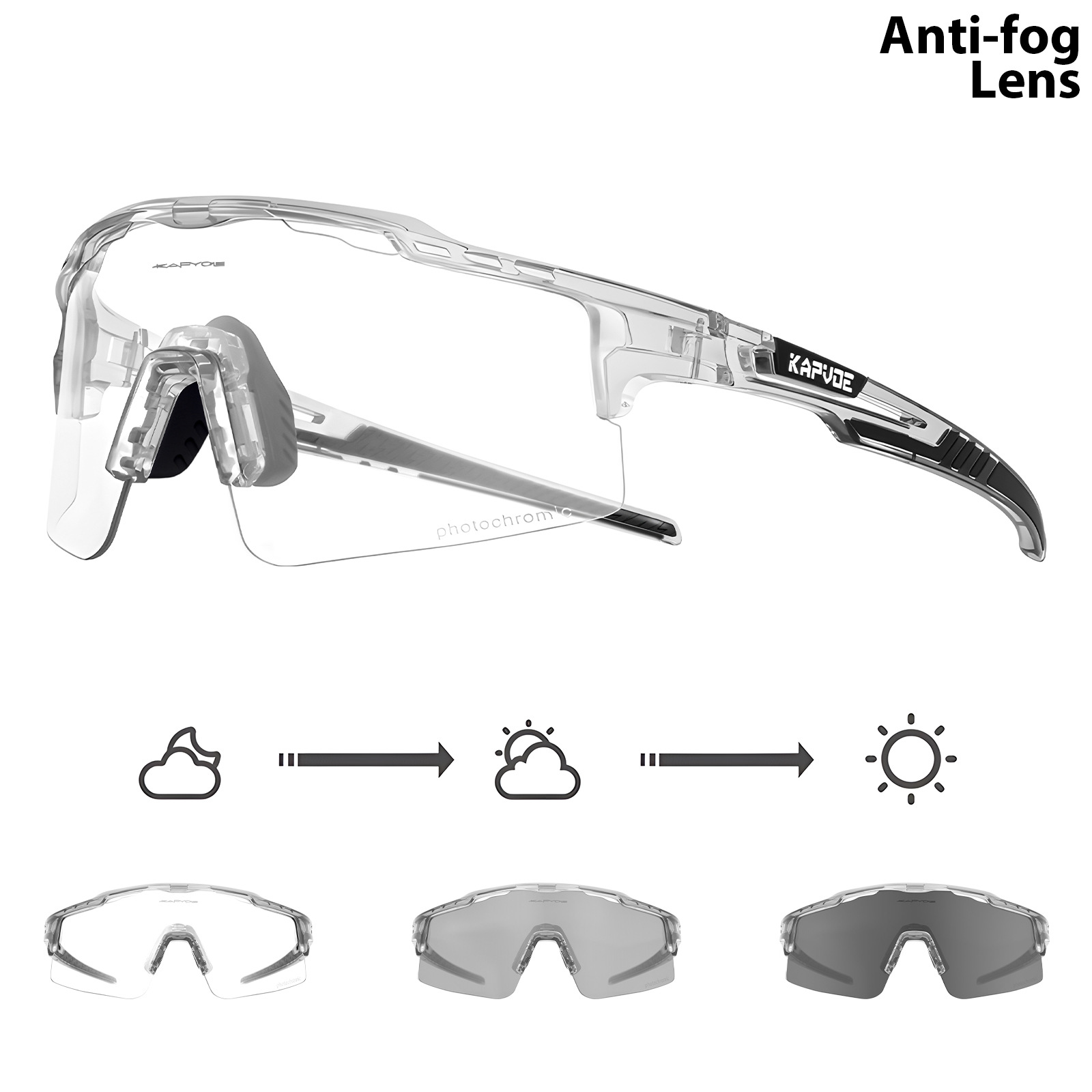Kapvoe Color-Changing Cycling Glasses Bicycle Outdoor Sports Unisex Mountain Bike Windproof Glasses