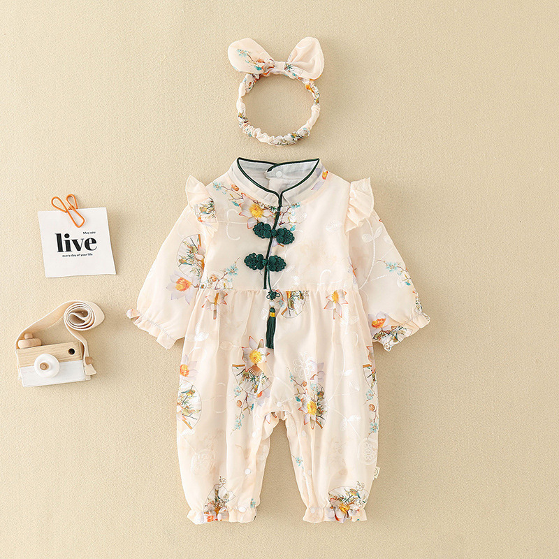 Picture of Baby Autumn Clothing Thin Chinese Style Romper Newborn Autumn One-Piece Clothes Baby Girl Full Month Hundred Days Dress