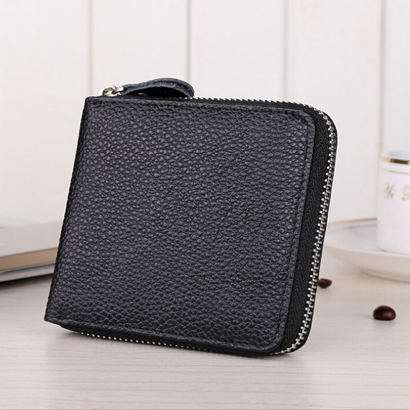 Picture of 9039 Short Wallet Men's Genuine Leather Wallet Crazy Horse Leather 80% off Wallet Card Holder Black Zipper Coin Wallet