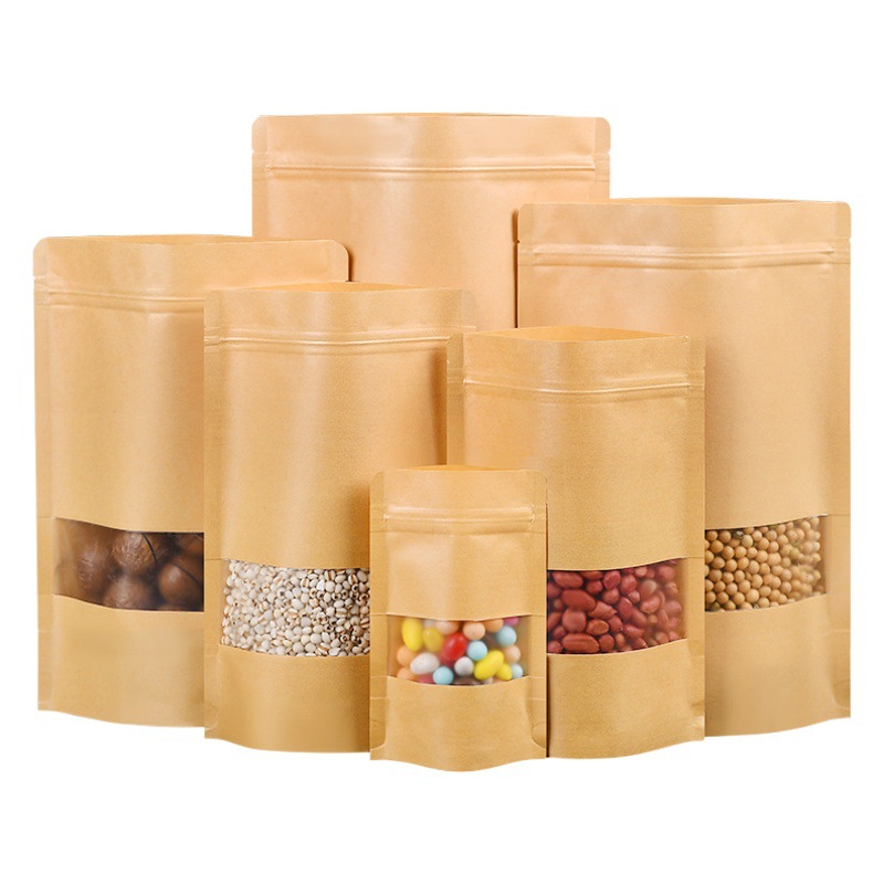 Kraft paper self-sealing bag frosted window tea packaging bag jujube dry food sealing bag gift sealing bag