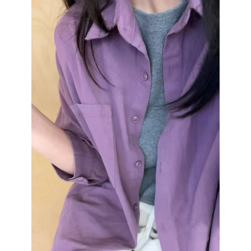 2025 New Pure Cotton Japanese Style Solid Color Ins Fashionable Lapel Long Sleeve Shirt Simple Casual Top Jacket