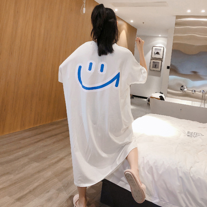 Picture of South Korea plus size T-shirt women's summer long smiley face short sleeve bottoming shirt women's loose split dress wholesale