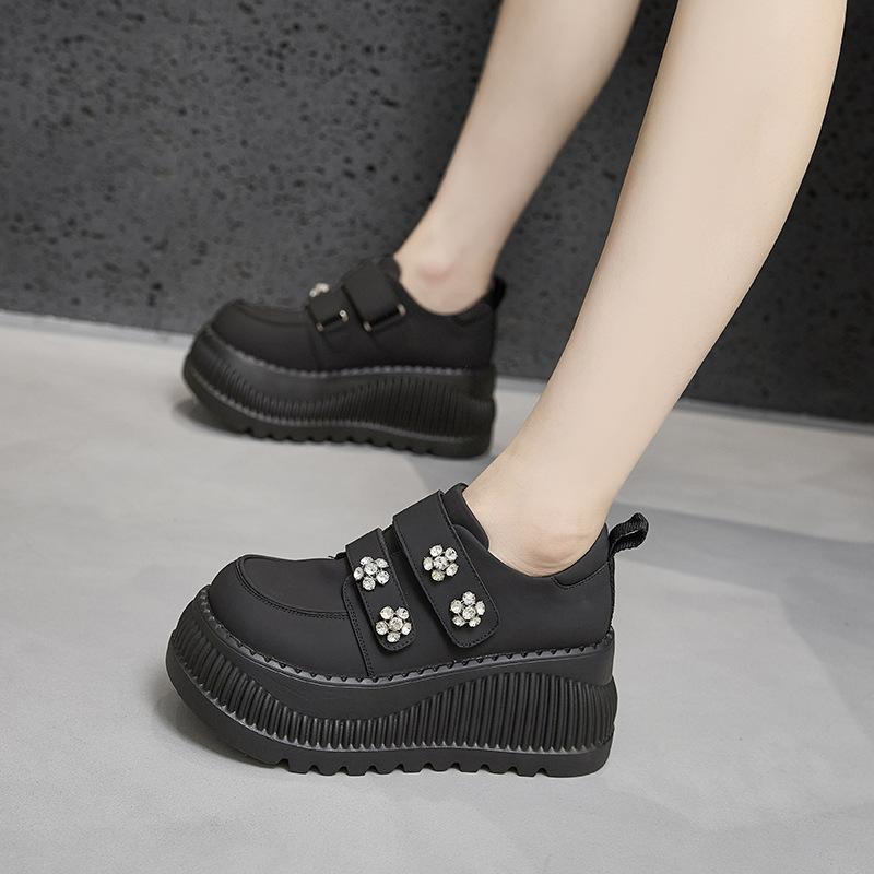 Thick-Soled Loft Women's 2025 Spring New Fashion Easiest for Match Slip-On Casual Shoes Large-Toe Single Shoes Inner Height-Increasing Women's Shoes