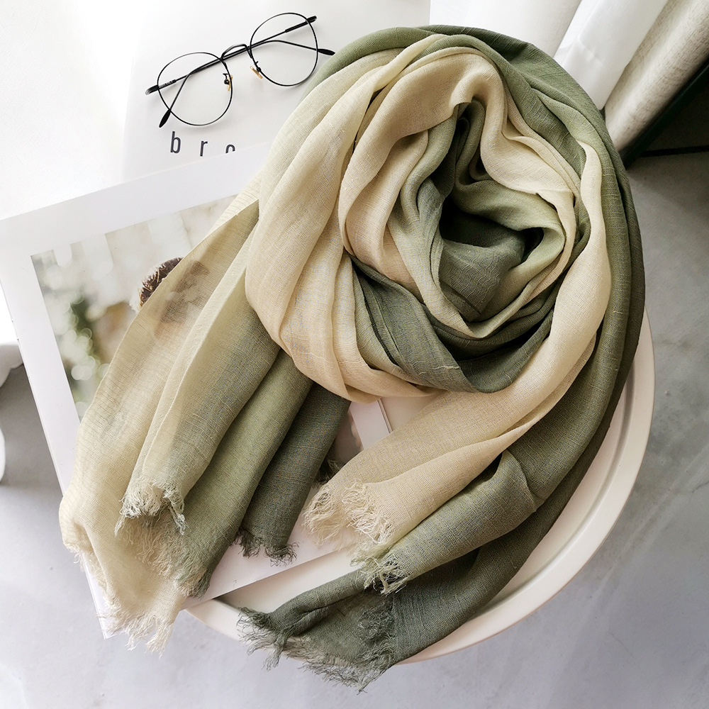 Picture of Foreign Trade Cotton Linen Scarf Scarf Women's Autumn and Winter Gradient Color-matching Japanese and Korean Lady Mori Girl Style Slub Yarn Shawl