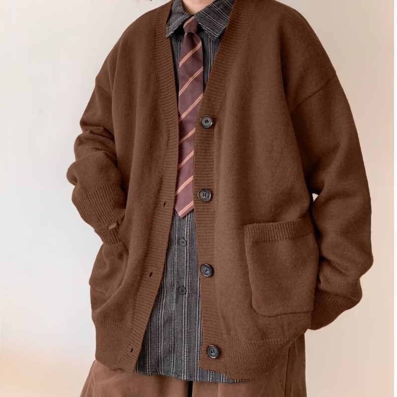 2024 Autumn and Winter New Loose American Retro College Style Japanese Casual Knitwear Cardigan Sweater Coat for Men and Women