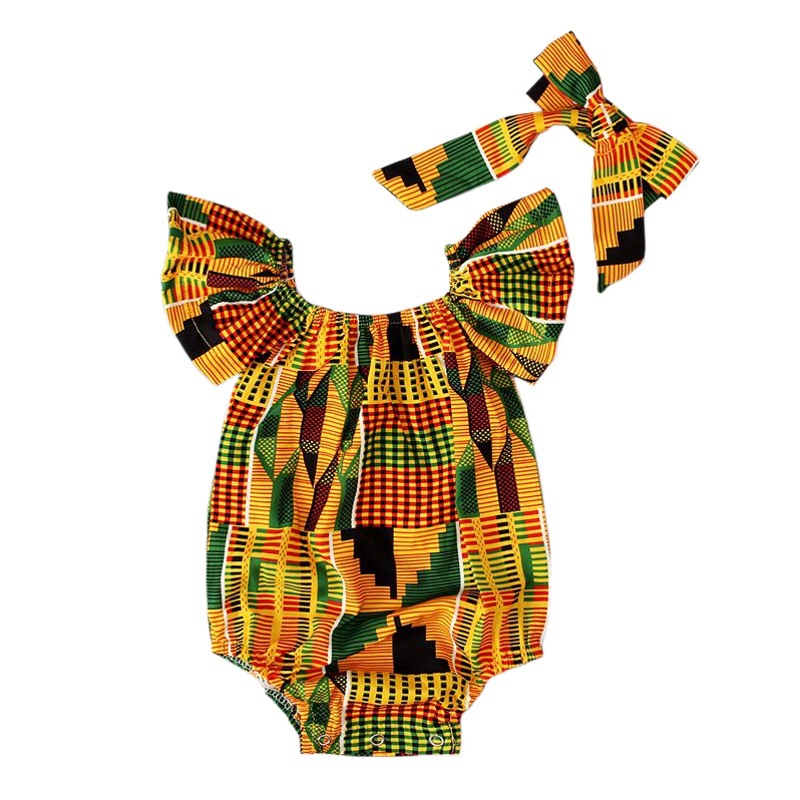Picture of Hair Band Cute Baby Children European and American Girls African Bohemian Style Printed Jumpsuit Clothing ins