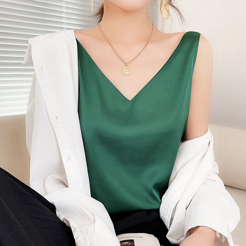 Picture of Wholesale 2025 Spring and Summer Camisole for Women, Satin Inner Wear, V-Neck, Plus Size, Loose-Fitting Vest, Versatile for Outerwear