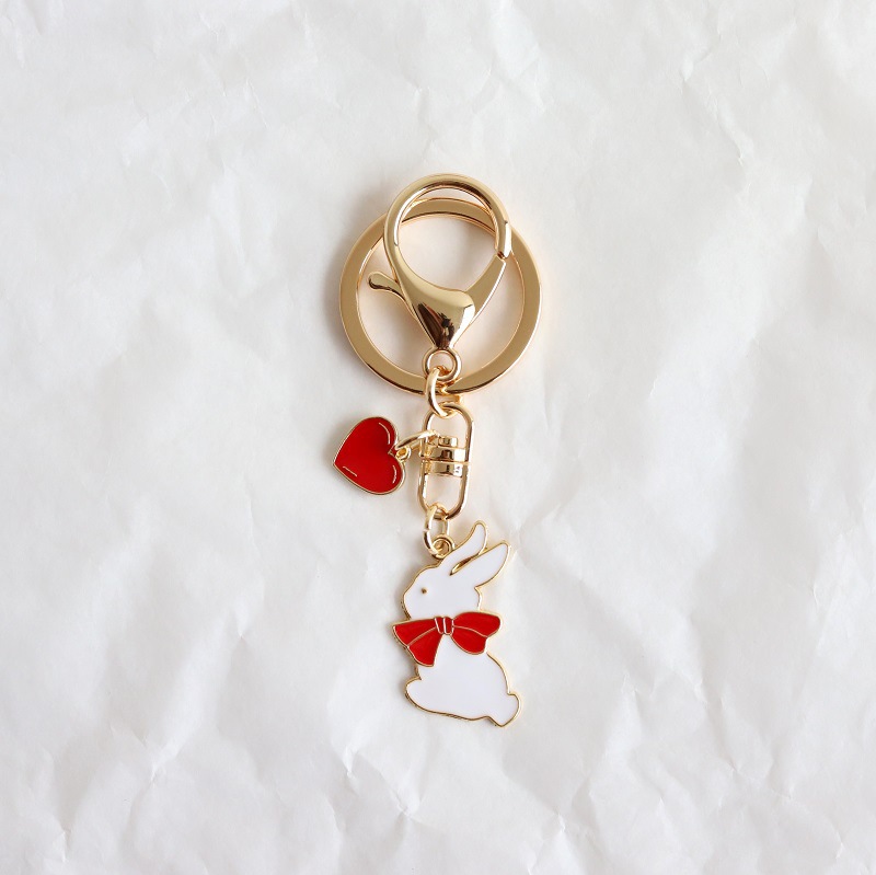 Cute Girl Heart Red Bow Love Rabbit Keychain Couple Girlfriend Gift Bag Accessories Pendant