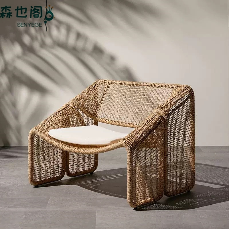 Outdoor Rattan Chair Sofa Double Rattan Outdoor Leisure Bedroom Reading and Homestay Rattan Small Table and Chair Model Room Furniture