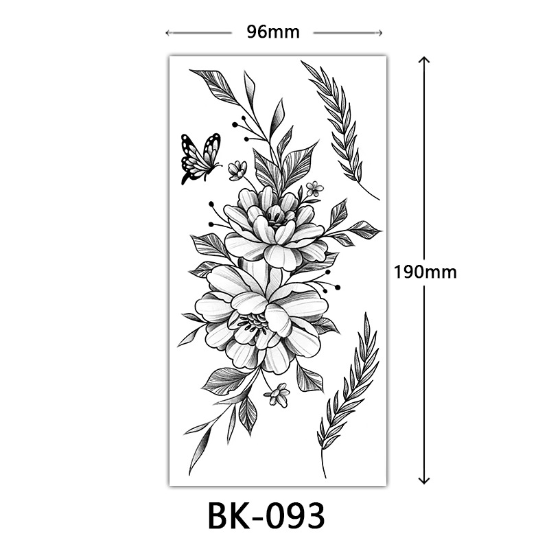 Picture of Cross-Border Supply of Sketch Flower Tattoo Stickers, Sketch Tattoo Stickers, Rose Flower Black and White Flower Tattoo