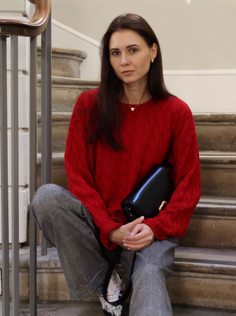 European and American New Cross-Border Women's Loose Red American Retro Sweater Versatile Pullover Mid-Length Sweater