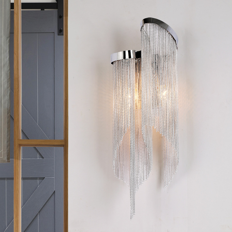 Postmodern Tassel Lamp Designer Accessible Luxury Living Room Bedroom Bedside Lamp Background Wall Exhibition Hall Led Chain Wall Lamp