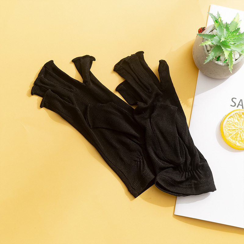 Picture of Tangge natural mulberry silk knitted silk gloves sun protection moisturizing women's half finger open finger gloves breathable skin-friendly