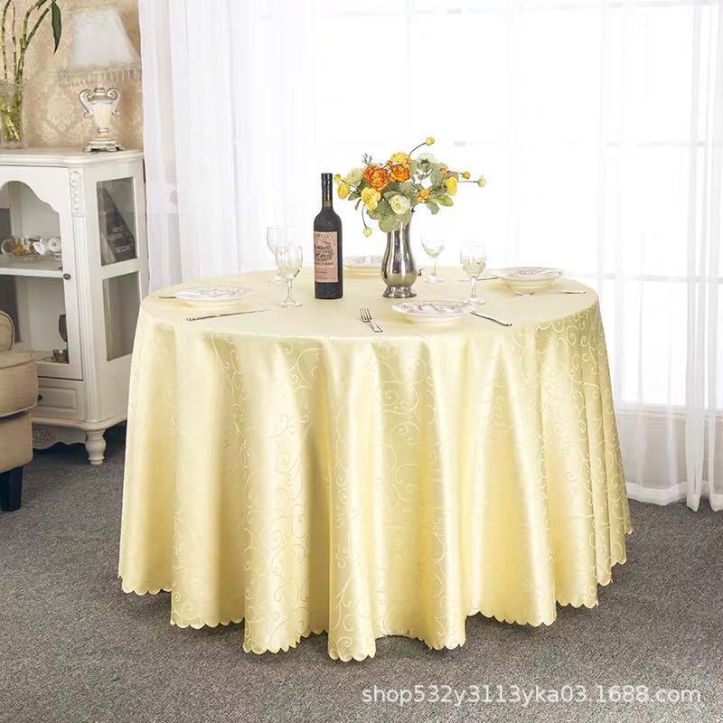 Picture of Large Round Table Restaurant Tablecloth Hotel Restaurant Banquet Family Usable Round Wedding European Tablecloth Table Cover Cross-Border
