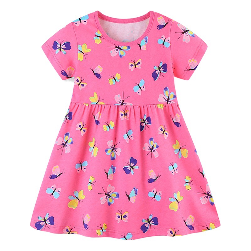 European and American Style Fashion Girl's Butterfly Print Princess Dress Summer New Round Neck Children's Dress Cotton dress