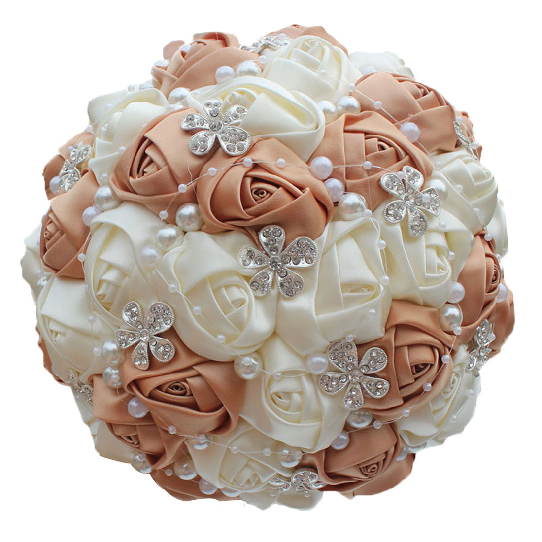Picture of European and American Super Beautiful Ribbon Flower Wedding Supplies Bride's Hand-held Flower Five-flower Beaded Hand-held Flower Wedding Supplies Hand-held Flower