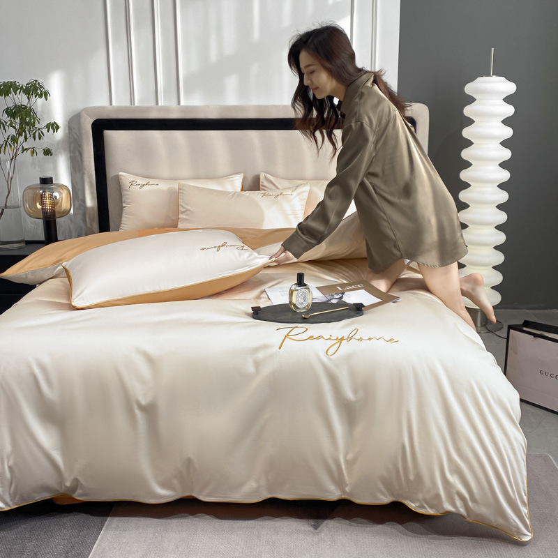 High-density Xinjiang Long-staple Cotton Cotton Four-piece Set Cotton Three-piece Set Light Luxury Embroidered Bed Top Product Single Bed Sheet Quilt Cover