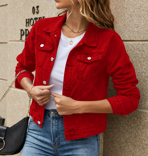 Picture of European and American foreign trade cross-border supply fashion slim lapel denim coat
